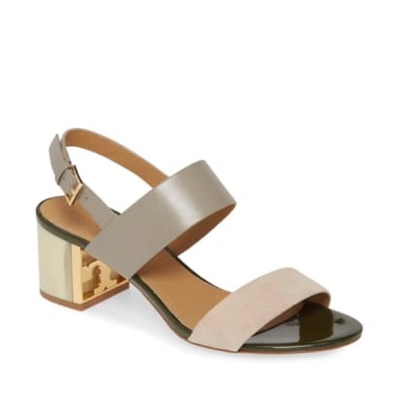 Tory Burch Size 9.5 55mm Gigi Gray Heron/Light Taupe Sandals 57224 - Picture 2 of 7